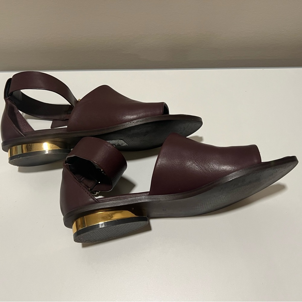 H&M leather sandals with ankle strap and gold detail